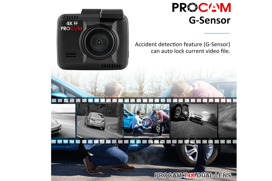 Camera hành trình Procam T4K Dual Lens, camera kép, quay 4K