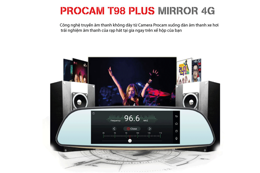 Camera hành trình Procam T98 Mirror 4G, Android 5.0, Camera kép