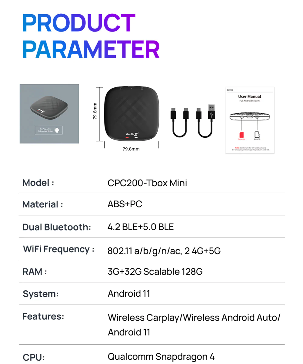 Carlinkit Tbox Plus 3G+32G, Apple Carplay không dây giải trí không giới hạn trên oto