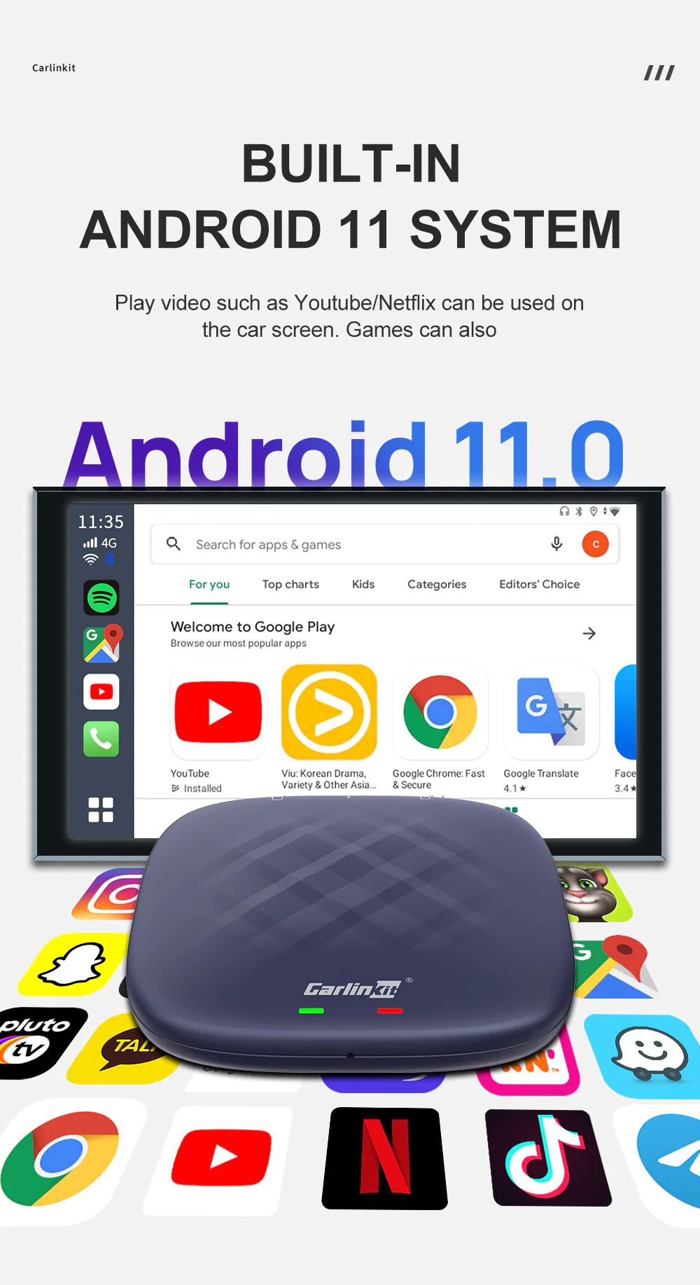 Carlinkit TBox Plus, phiên bản mới nhất sử dụng chip Snapdragon 665, hệ điều hành Android 11, hiệu năng cao