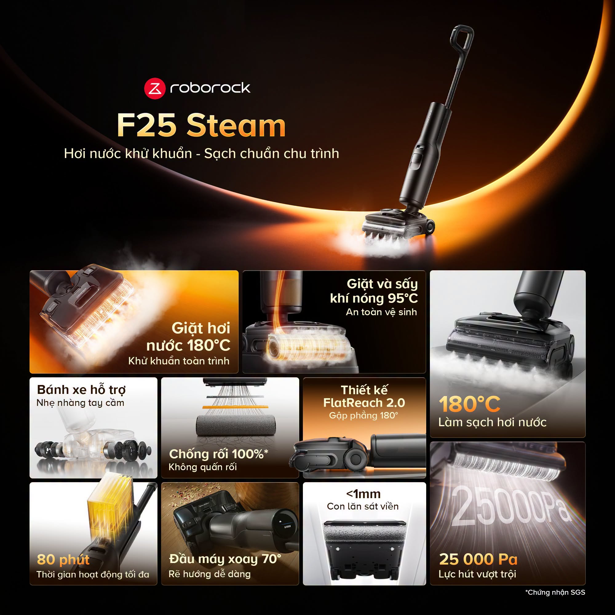 Cây hút bụi lau nhà Roborock F25 Steam