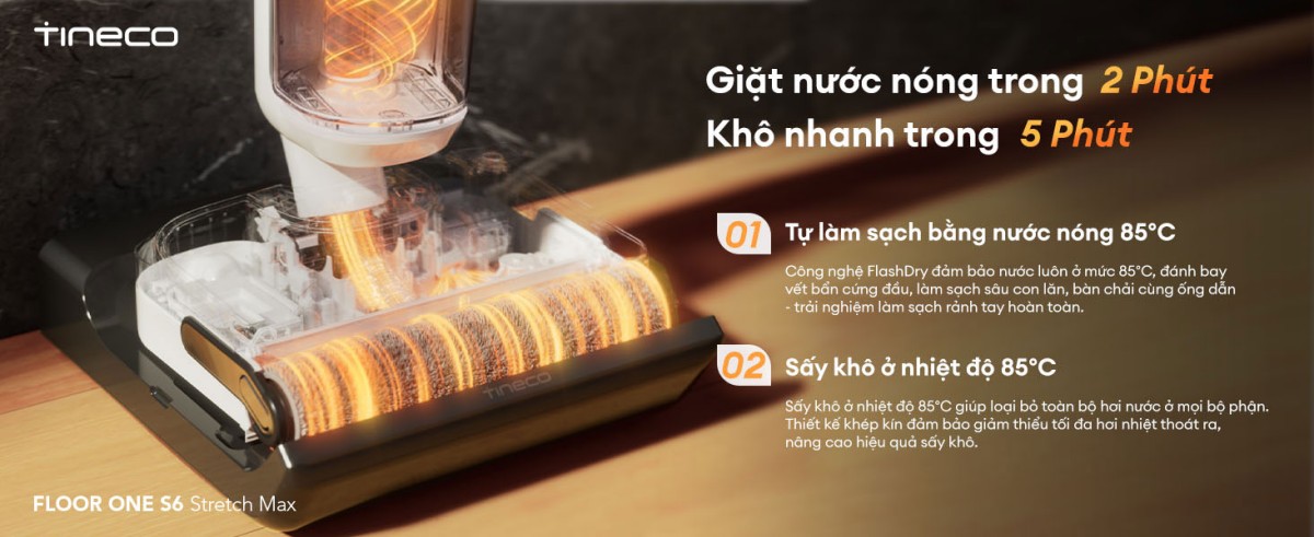 Cây hút bụi lau nhà Tineco Floor One S6 Stretch Max, Lực hút 22 000Pa