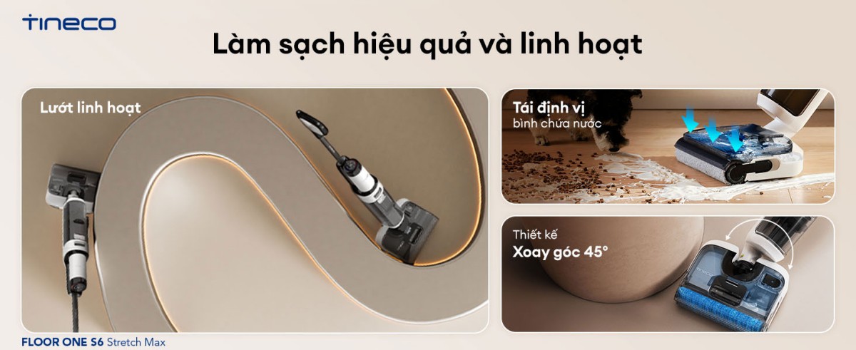 Cây hút bụi lau nhà Tineco Floor One S6 Stretch Max, Lực hút 22 000Pa