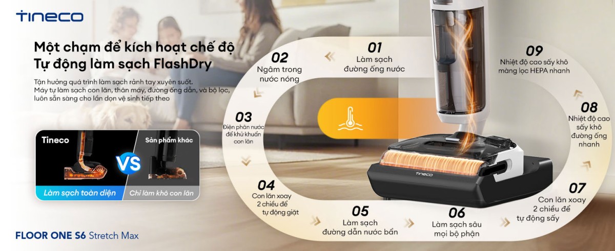 Cây hút bụi lau nhà Tineco Floor One S6 Stretch Max, Lực hút 22 000Pa