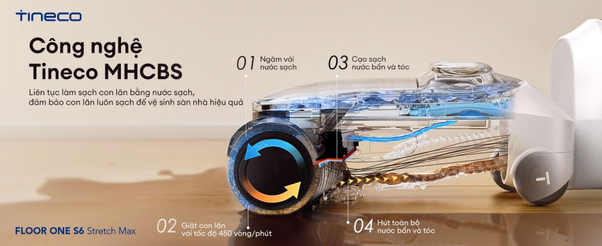 Cây hút bụi lau nhà Tineco Floor One S6 Stretch Max, Lực hút 22 000Pa