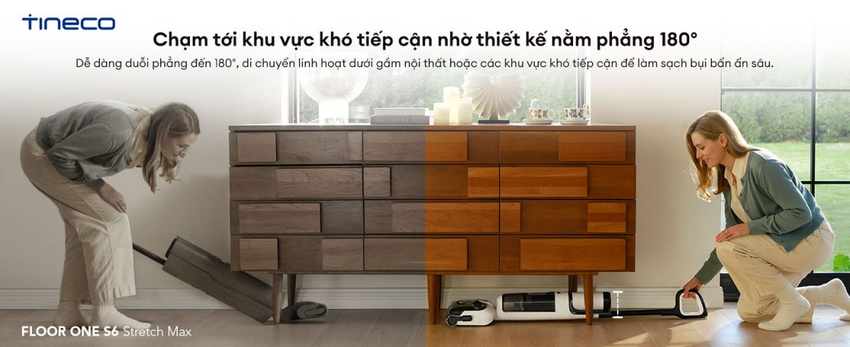 Cây hút bụi lau nhà Tineco Floor One S6 Stretch Max, Lực hút 22 000Pa