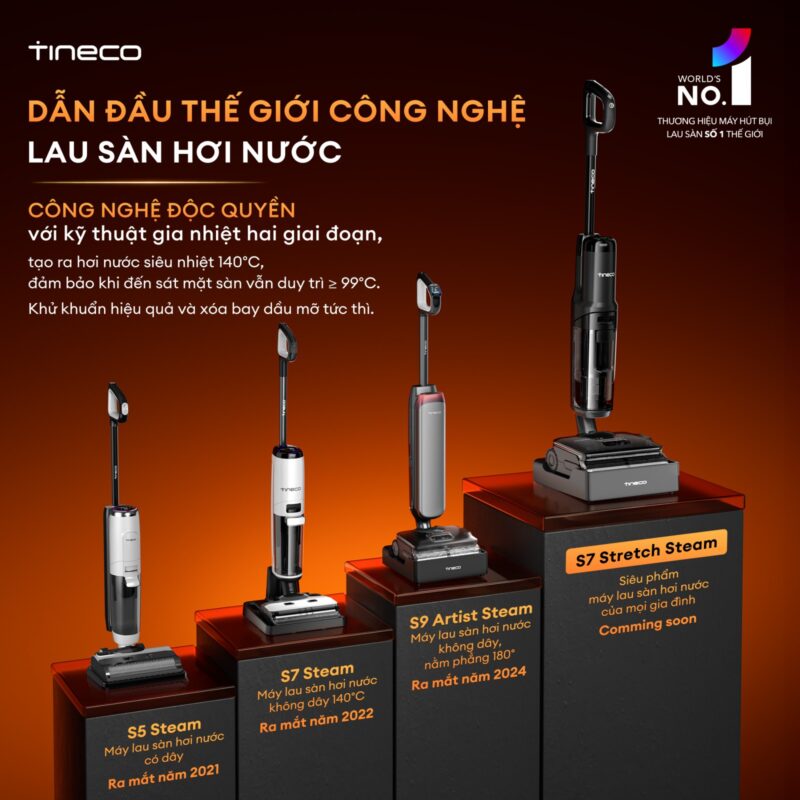 Cây hút bụi lau nhà Tineco Floor One S7 Stretch Steam, Lực hút 22 000Pa