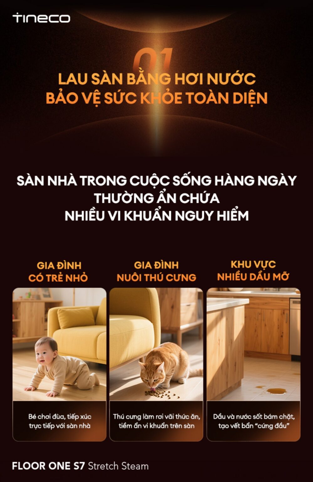 Cây hút bụi lau nhà Tineco Floor One S7 Stretch Steam, Lực hút 22 000Pa