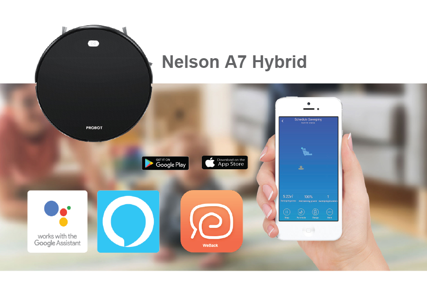 Probot Nelson A7 Hybrid, Robot hút bụi lau nhà WiFi, Alexa, Động cơ Hybrid Turbo