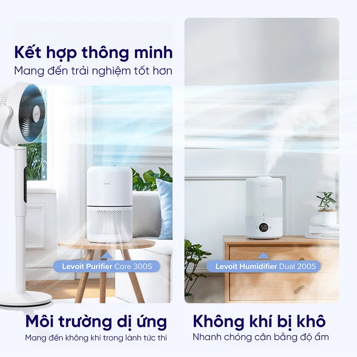 Quạt tuần hoàn không khí Levoit CirculAir 22.9cm- Cảm biến nhiệt độ – 12 cấp gió – Mát đến 30m – Xoay đa hướng