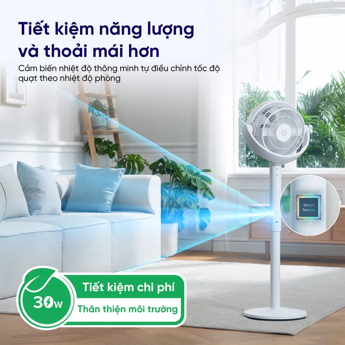 Quạt tuần hoàn không khí Levoit CirculAir 22.9cm- Cảm biến nhiệt độ – 12 cấp gió – Mát đến 30m – Xoay đa hướng