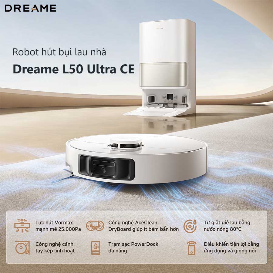 Robot hút bụi lau nhà Dreame L50 Ultra CE, Lực hút 25 000Pa