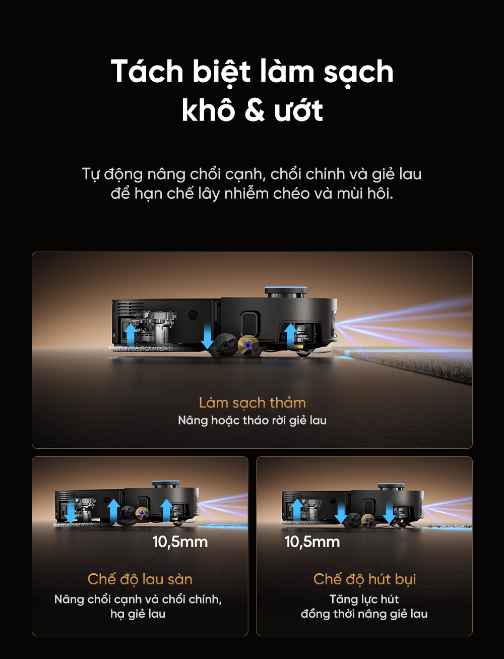 Robot hút bụi lau nhà Dreame X60 Ultra Extreme, Lực hút 42 000Pa