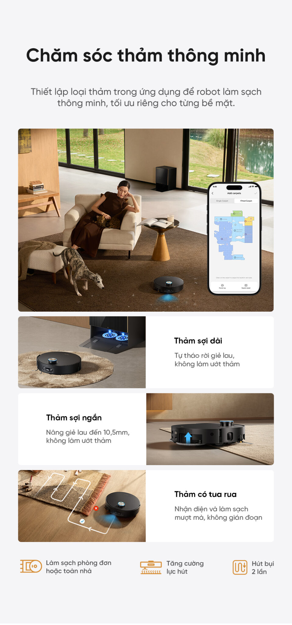 Robot hút bụi lau nhà Dreame X60 Ultra Extreme, Lực hút 42 000Pa