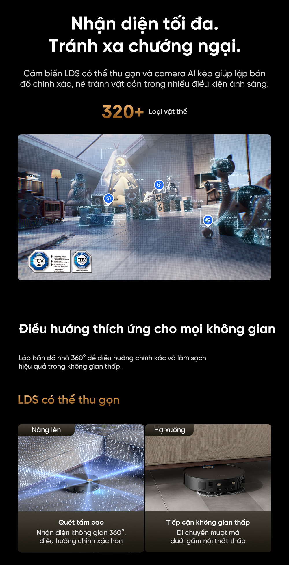 Robot hút bụi lau nhà Dreame X60 Ultra Extreme, Lực hút 42 000Pa