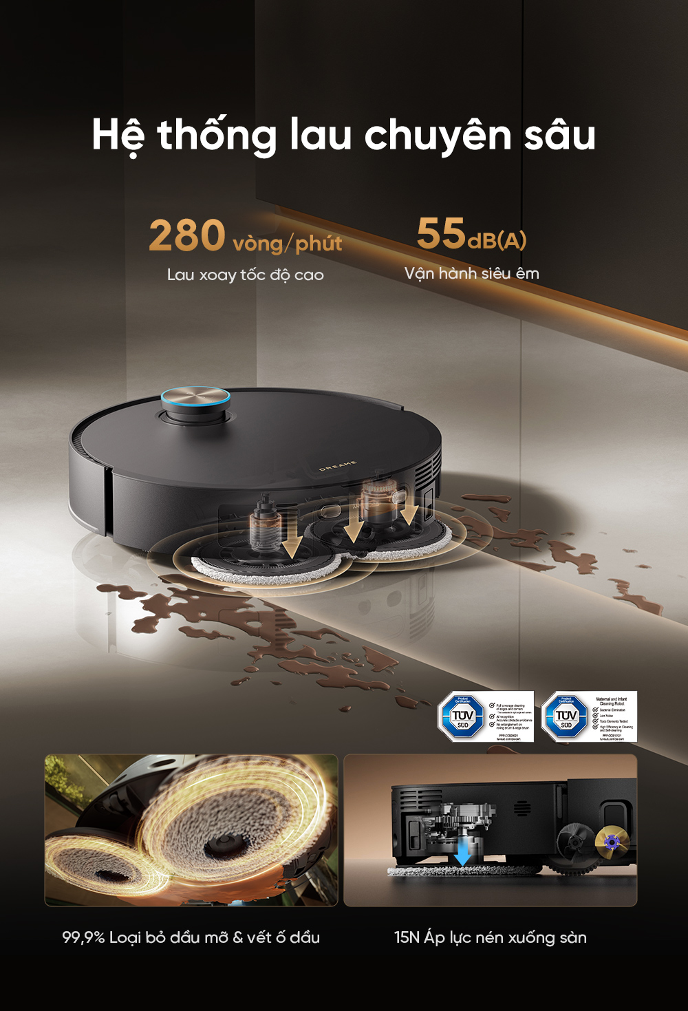 Robot hút bụi lau nhà Dreame X60 Ultra Extreme, Lực hút 42 000Pa