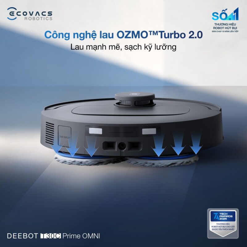 Robot hút bụi lau nhà Ecovacs Deebot T30C Prime Omni, Lực hút 25 000Pa