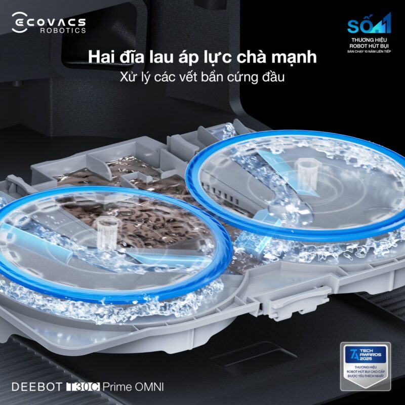 Robot hút bụi lau nhà Ecovacs Deebot T30C Prime Omni, Lực hút 25 000Pa