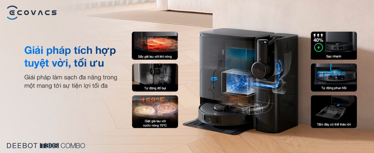 Robot hút bụi lau nhà Ecovacs Deebot T30S Combo