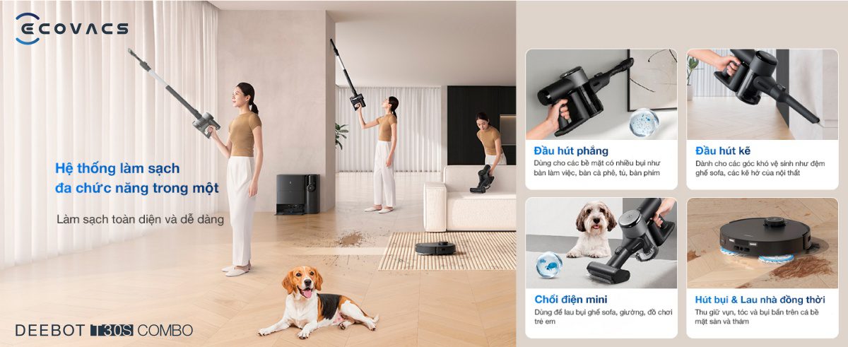 Robot hút bụi lau nhà Ecovacs Deebot T30S Combo