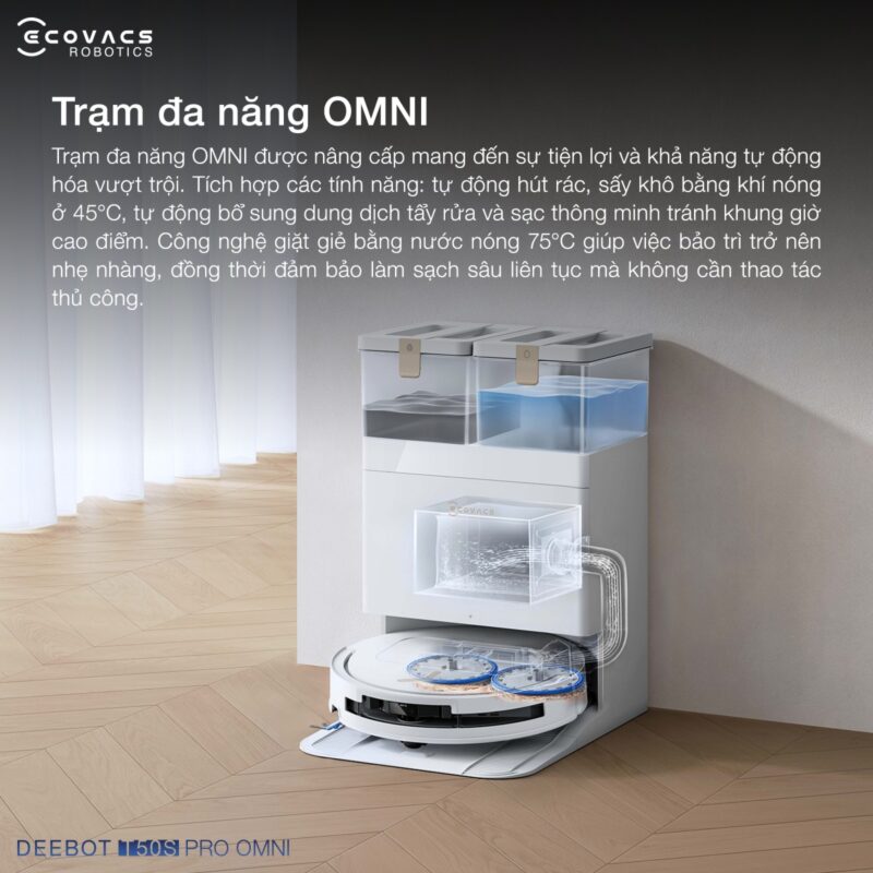 Robot hút bụi lau nhà Ecovacs Deebot T50S Pro Omni, Lực hút 25 000Pa