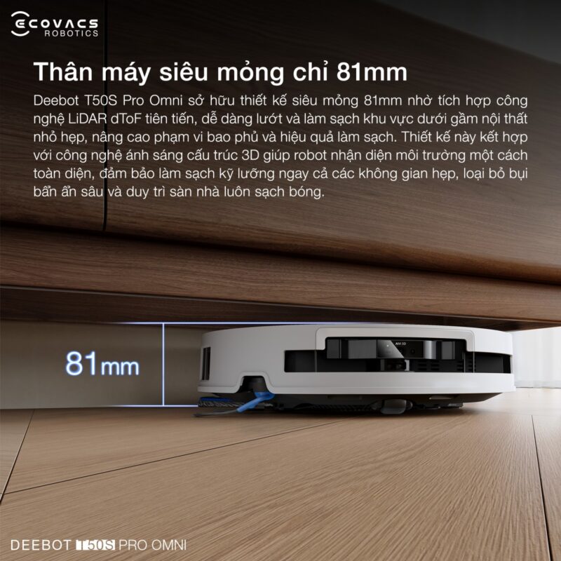 Robot hút bụi lau nhà Ecovacs Deebot T50S Pro Omni, Lực hút 25 000Pa
