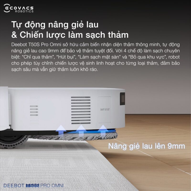 Robot hút bụi lau nhà Ecovacs Deebot T50S Pro Omni, Lực hút 25 000Pa