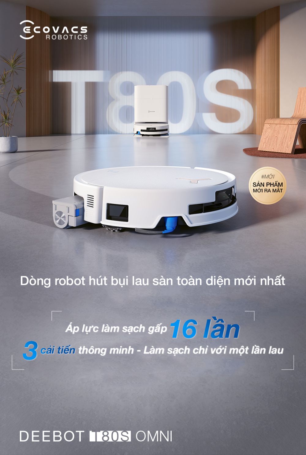 Robot hút bụi lau nhà Ecovacs Deebot T80 OMNI