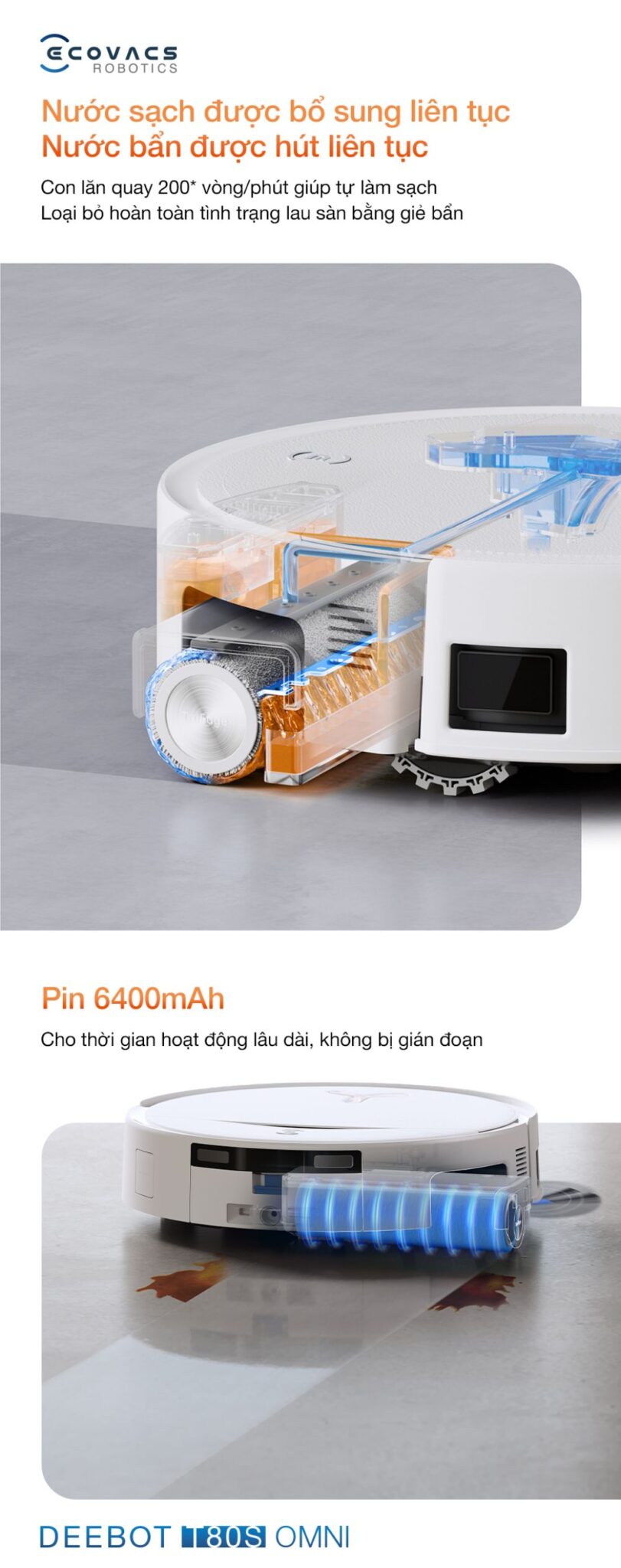 Robot hút bụi lau nhà Ecovacs Deebot T80 OMNI