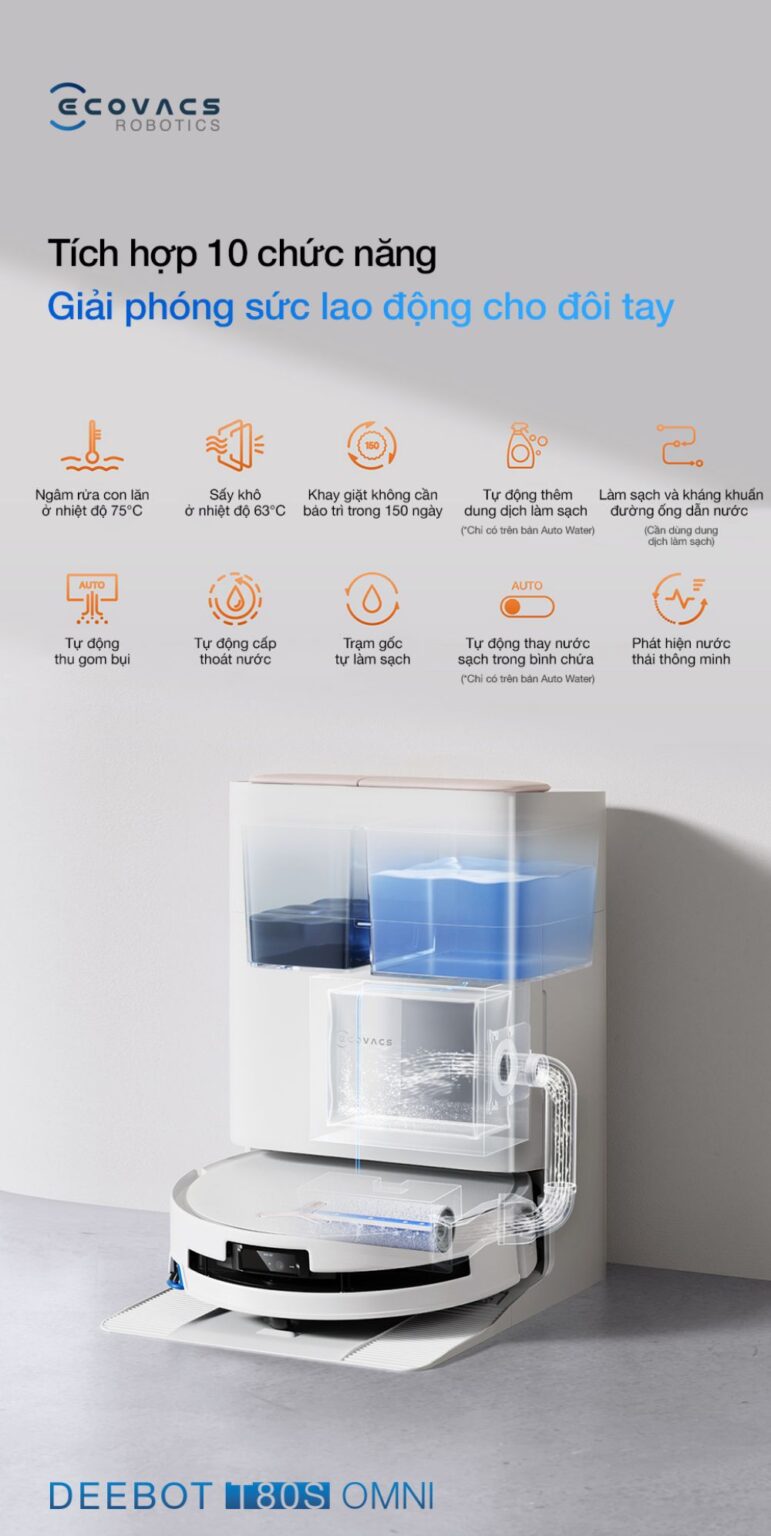 Robot hút bụi lau nhà Ecovacs Deebot T80 OMNI