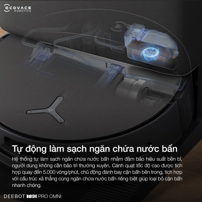 Robot hút bụi lau nhà Ecovacs Deebot T90 Pro Omni, Lực hút 30 000Pa