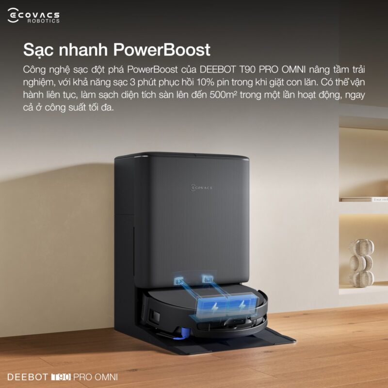 Robot hút bụi lau nhà Ecovacs Deebot T90 Pro Omni, Lực hút 30 000Pa
