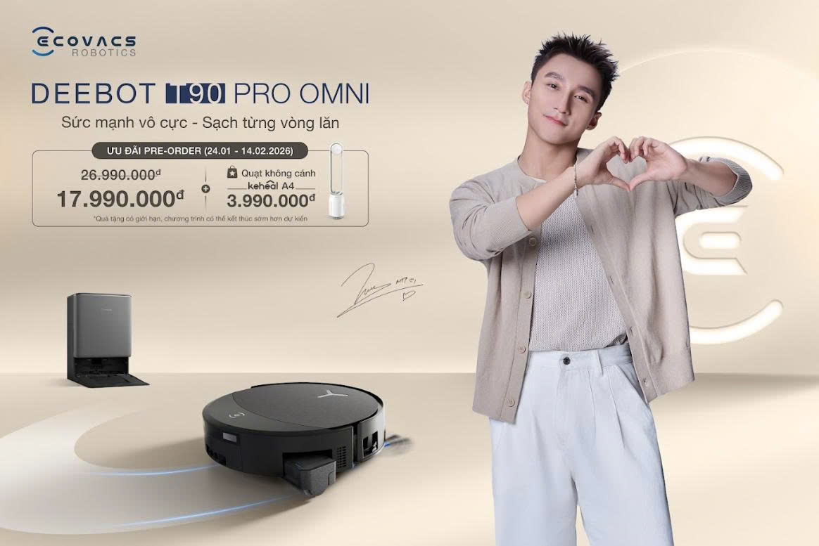 Robot hút bụi lau nhà Ecovacs Deebot T90 Pro Omni, Lực hút 30 000Pa