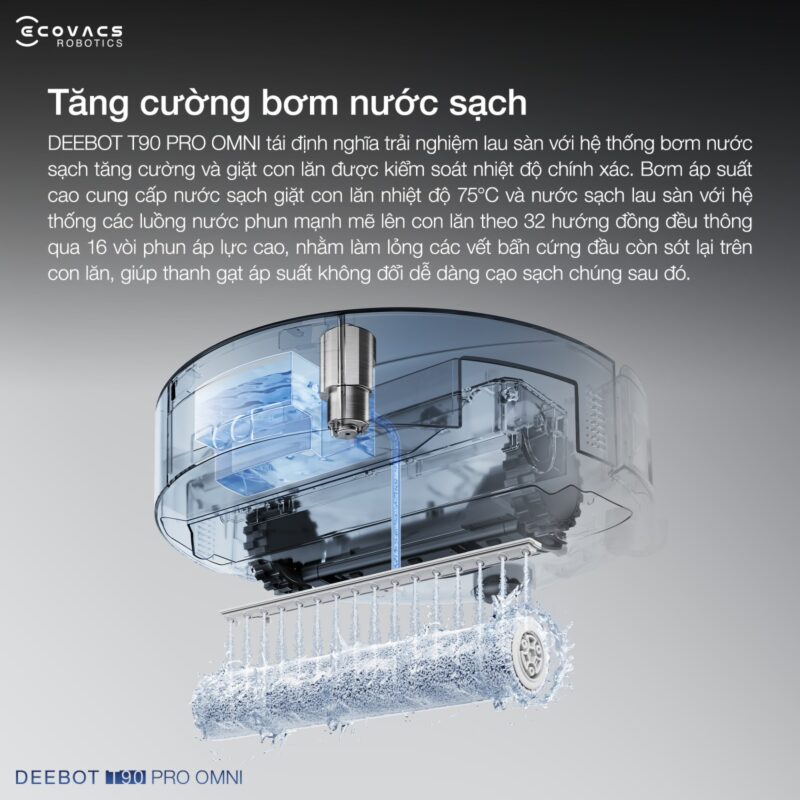 Robot hút bụi lau nhà Ecovacs Deebot T90 Pro Omni, Lực hút 30 000Pa