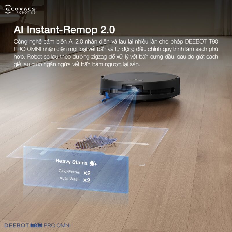 Robot hút bụi lau nhà Ecovacs Deebot T90 Pro Omni, Lực hút 30 000Pa