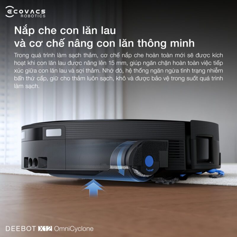Robot hút bụi lau nhà Ecovacs Deebot X12 OmniCyclone, Lực hút 22 000Pa