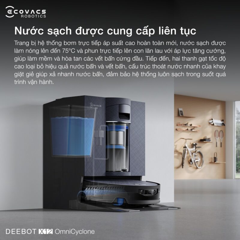 Robot hút bụi lau nhà Ecovacs Deebot X12 OmniCyclone, Lực hút 22 000Pa