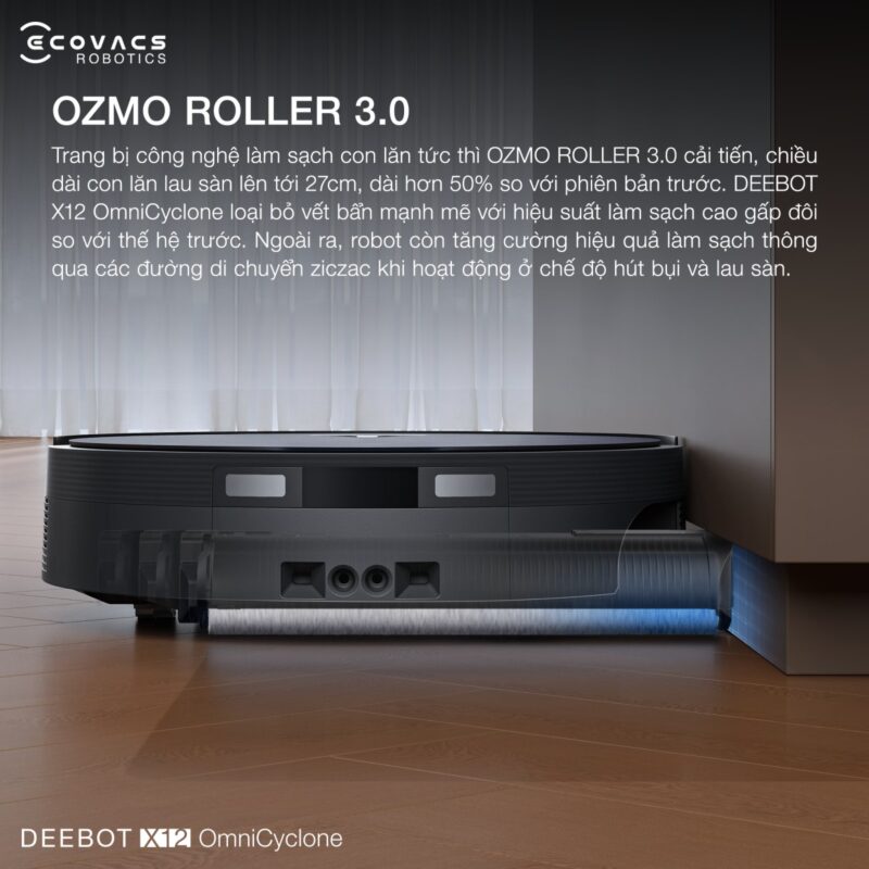Robot hút bụi lau nhà Ecovacs Deebot X12 OmniCyclone, Lực hút 22 000Pa