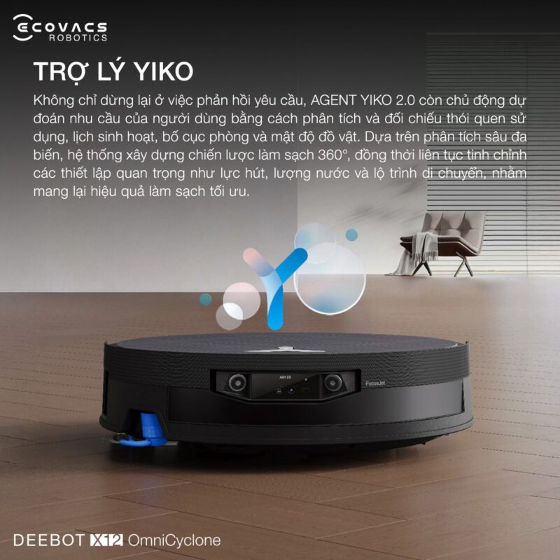 Robot hút bụi lau nhà Ecovacs Deebot X12 OmniCyclone, Lực hút 22 000Pa