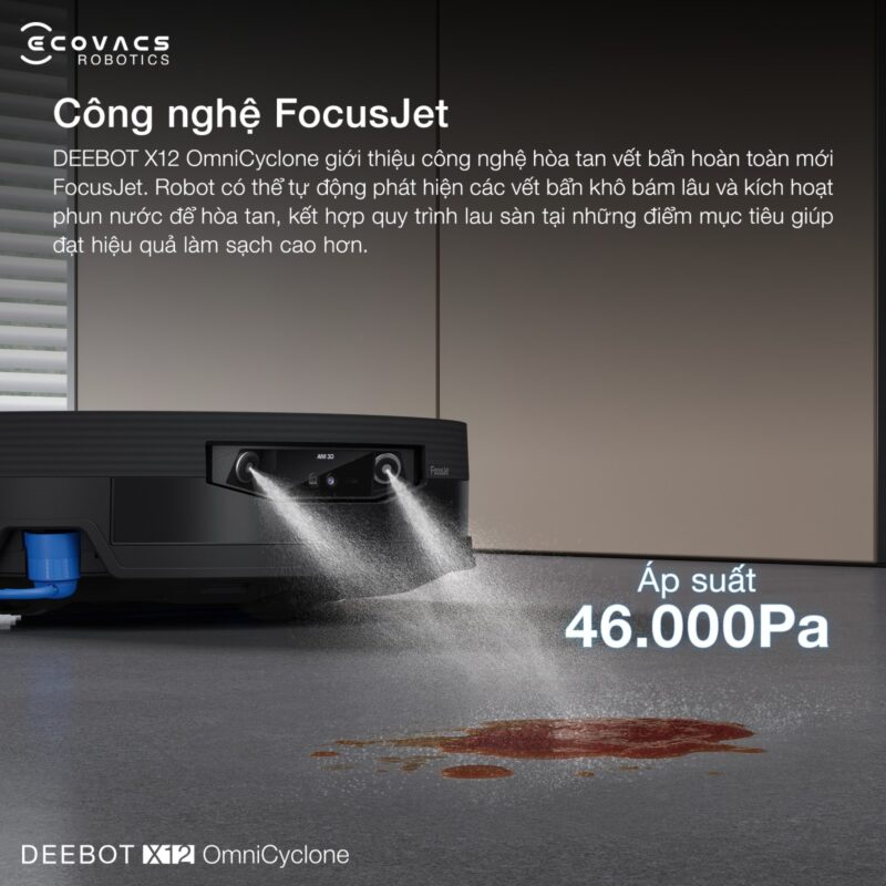 Robot hút bụi lau nhà Ecovacs Deebot X12 OmniCyclone, Lực hút 22 000Pa