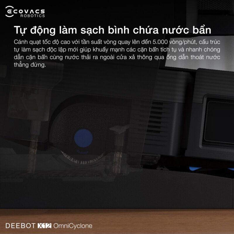 Robot hút bụi lau nhà Ecovacs Deebot X12 OmniCyclone, Lực hút 22 000Pa