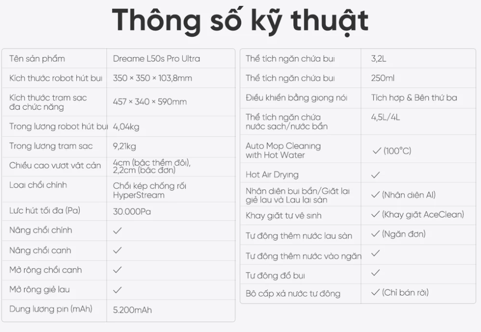 Robot hút bụi lau nhà tự giặt sấy khăn Dreame L50S Ultra