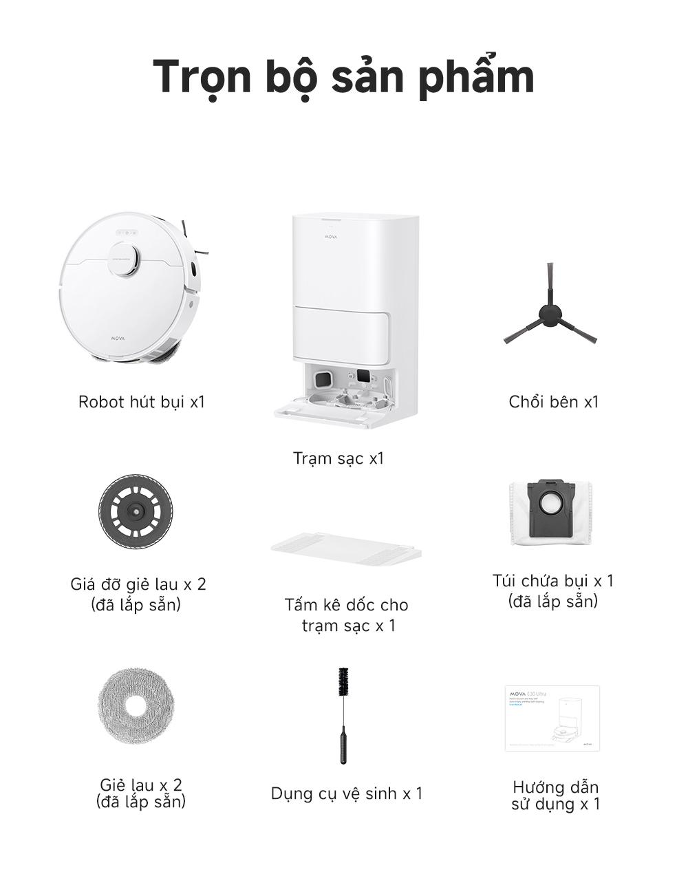 Robot hút bụi lau nhà tự giặt sấy khăn Mova E30 Ultra