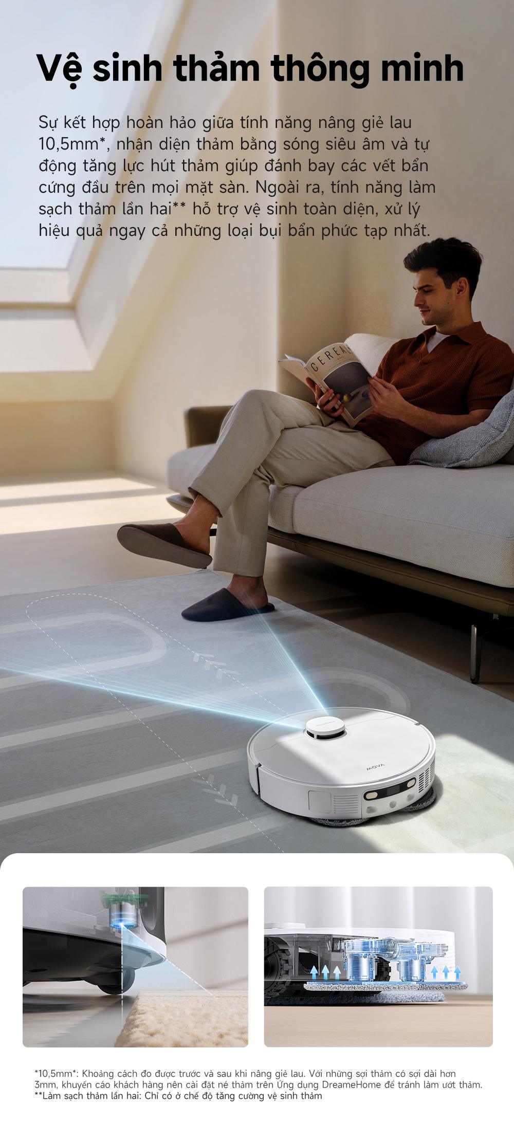 Robot hút bụi lau nhà tự giặt sấy khăn Mova E30 Ultra