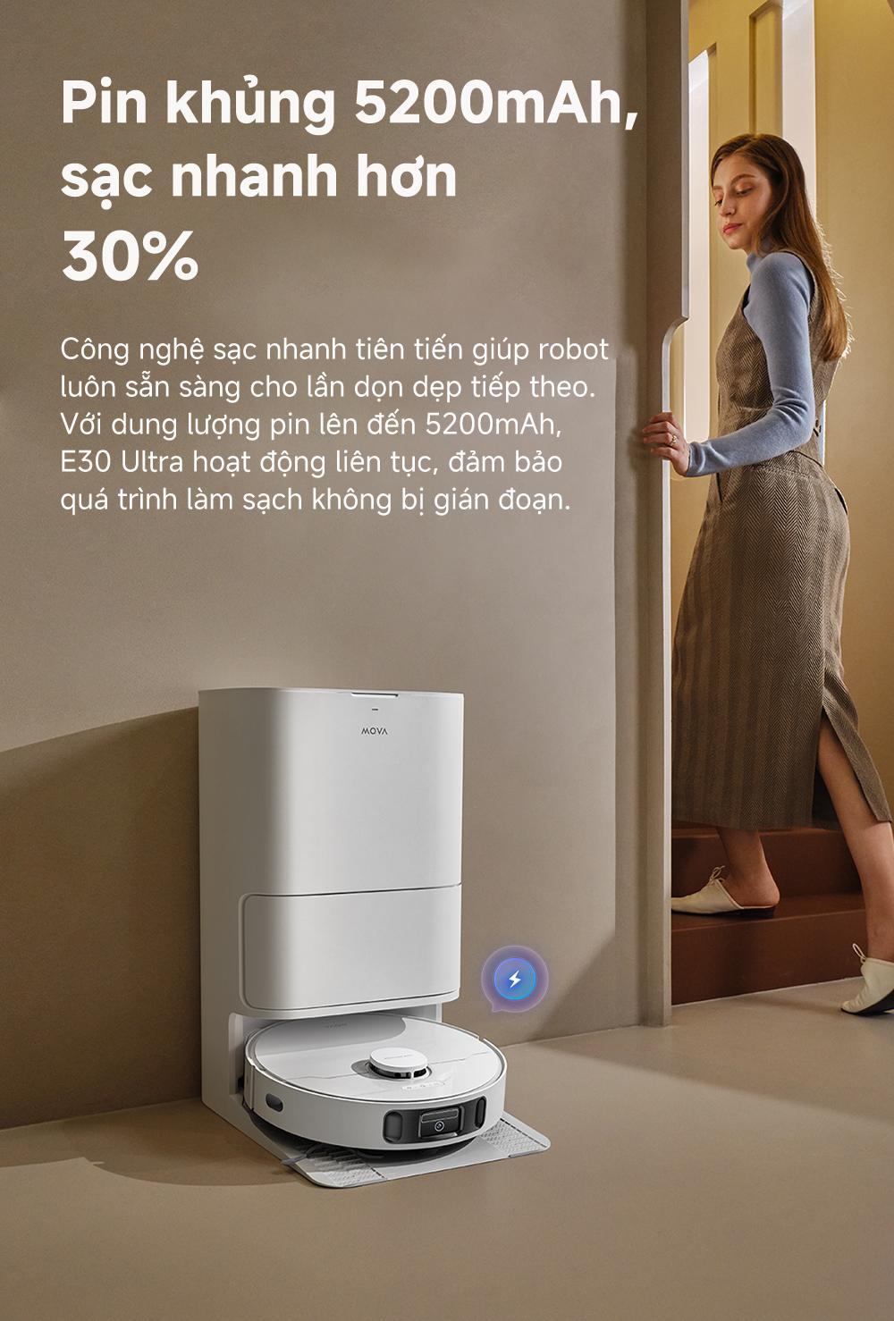 Robot hút bụi lau nhà tự giặt sấy khăn Mova E30 Ultra