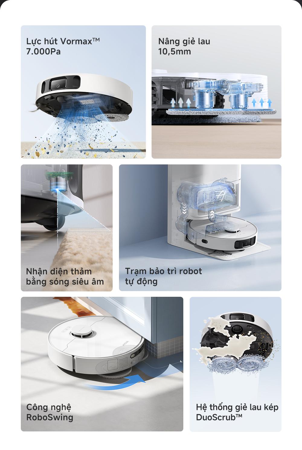 Robot hút bụi lau nhà tự giặt sấy khăn Mova E30 Ultra