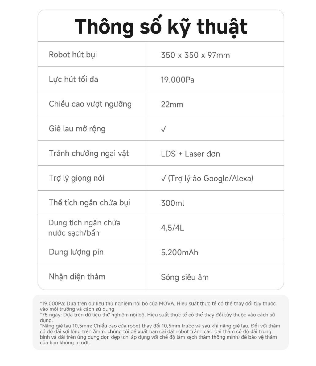 Robot hút bụi lau nhà tự giặt sấy khăn Mova E40 Ultra