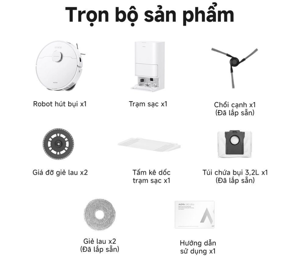 Robot hút bụi lau nhà tự giặt sấy khăn Mova E40 Ultra