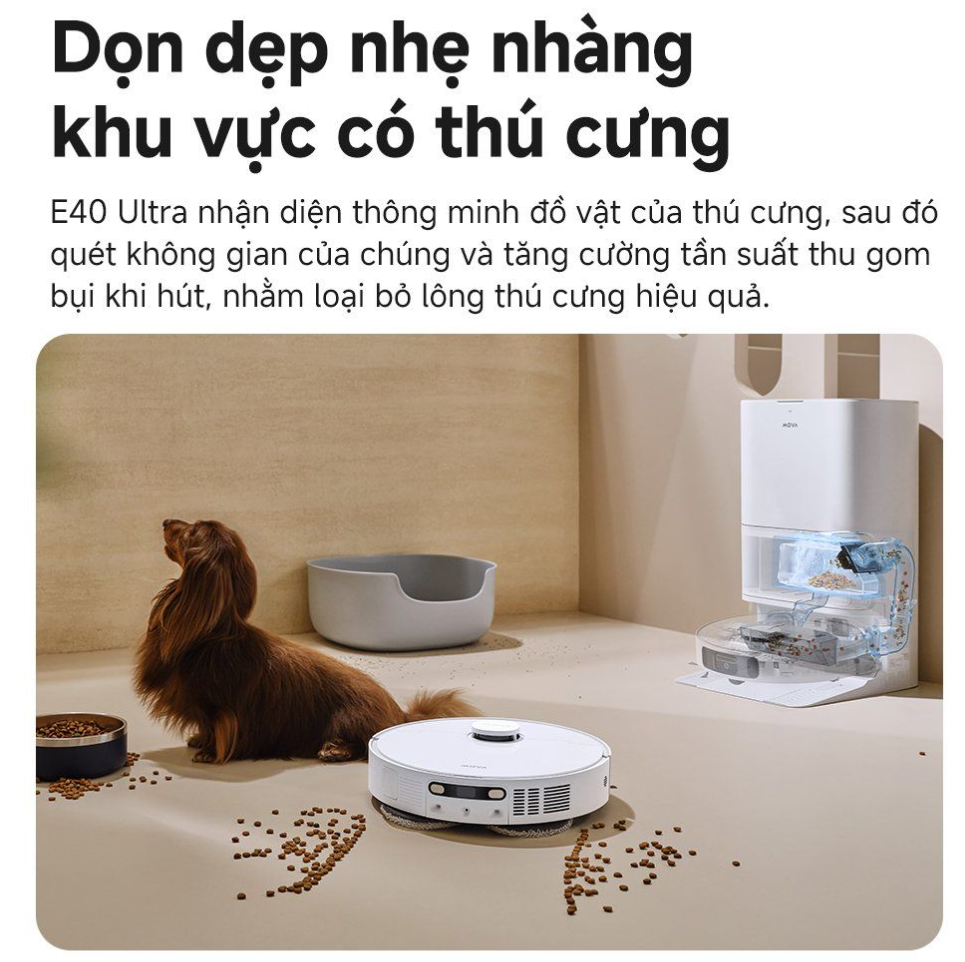 Robot hút bụi lau nhà tự giặt sấy khăn Mova E40 Ultra