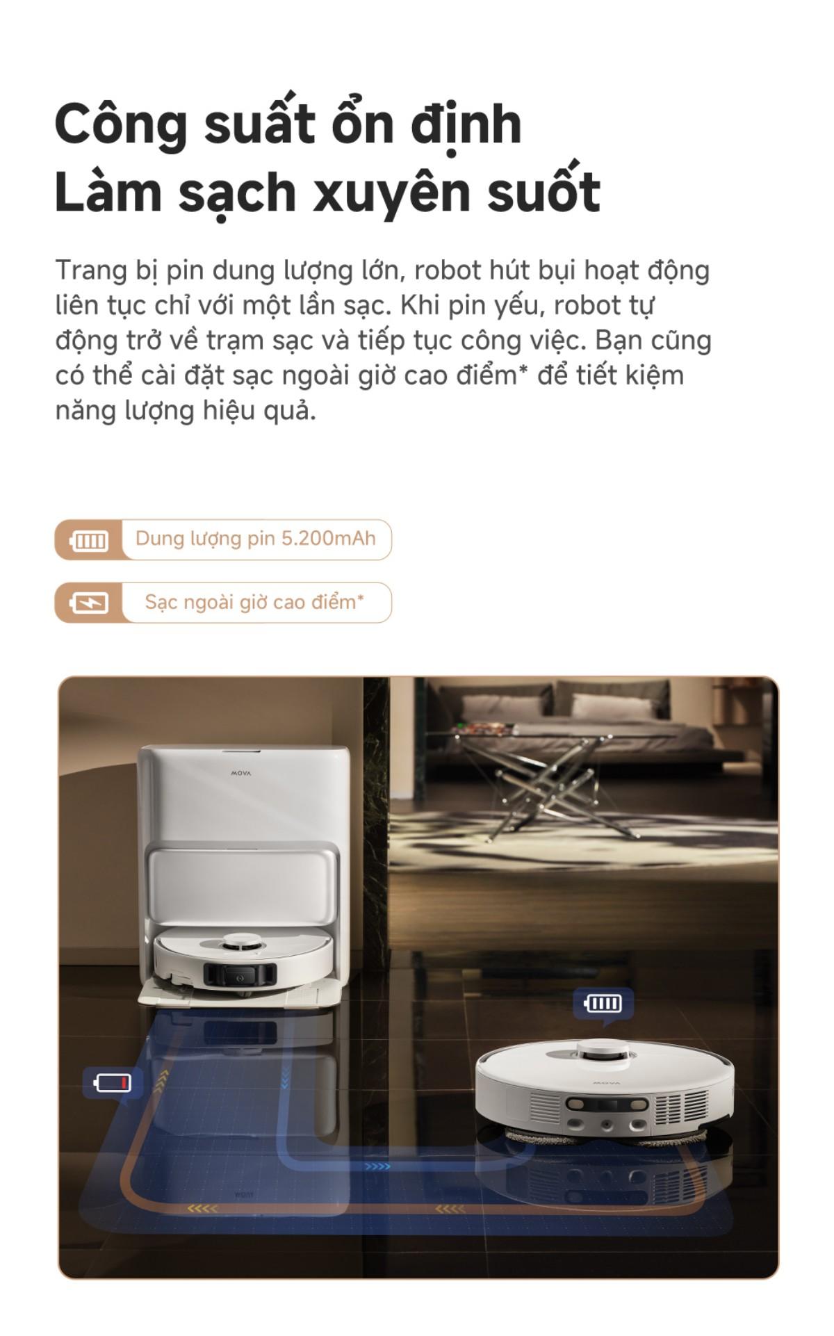 Robot hút bụi lau nhà tự giặt sấy khăn Mova P50 Ultra